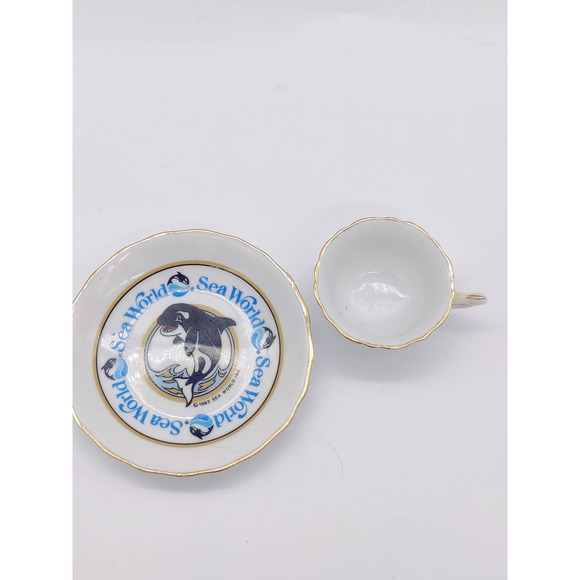 Vintage Sea World Miniature Tea Cup Saucer Plate Set Shamu FL CA OH Circa 1983 - Picture 5 of 9